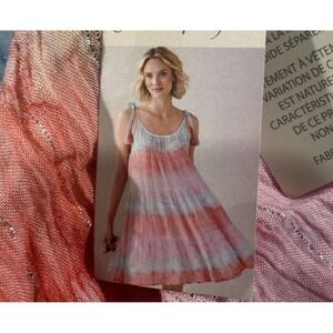 Charlie Paige Mini Dress L/XL‎ Embroidered Pink Blue Strappy BOHO Summer Light
